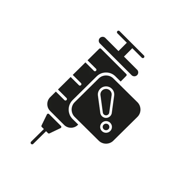 Vaccin Waarschuwing Silhouet Ikoon Vaccinatiespuit Met Waarschuwingsbord Voorzorgsmaatregelen Tegen Drug — Stockvector
