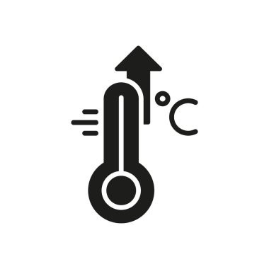 High Temperature Scale Silhouette Icon. Flu, Cold, Virus and Fever Symptoms. Thermometer with Arrow Up Pictogram. Increased Temperature of Human Body Black Icon. Vector illustration. clipart