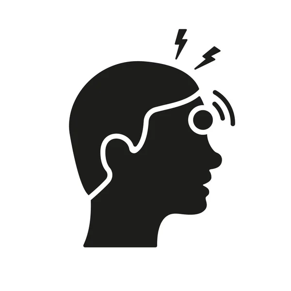 Baş Ağrısı Siluet Siyah Simge Hastalık Kafası Yorgunluk Konsepti Migren — Stok Vektör