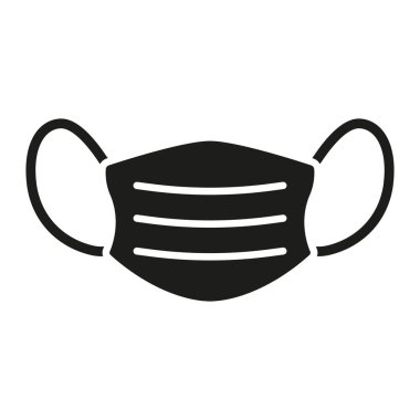 Tıbbi Yüz Maskesi Siluet Simgesi. Virüs, Kirlilik, Enfeksiyon, Toz ve Alerji Karşıtı Koruyucu Maske. Tıbbi Solunum Sistemi Siyah Simge. İzole Vektör illüstrasyonu.