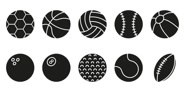 Collection of Balls for Basketball, Baseball, Tennis, Rugby, Soccer, Volleyball, Golf, Pool, Bowling Pictogram. Set of Sport Game Balls Icon. Inflatable Ball, Softball Symbol. Vector Illustration.