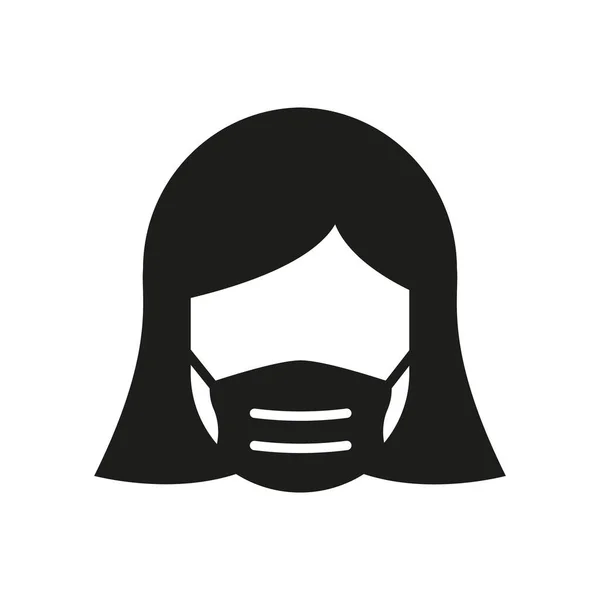 Donna Maschera Medica Silhouette Linea Icona Nera Maschera Protezione Del — Vettoriale Stock