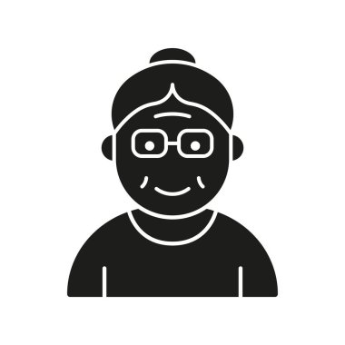 Eski Üst Düzey Siluet Simgesi. Mutlu Yaşlı Leydi Black Pictogram. Yaşlı büyükanne Simge. Emeklilik kavramı. İzole Vektör İllüstrasyonu.