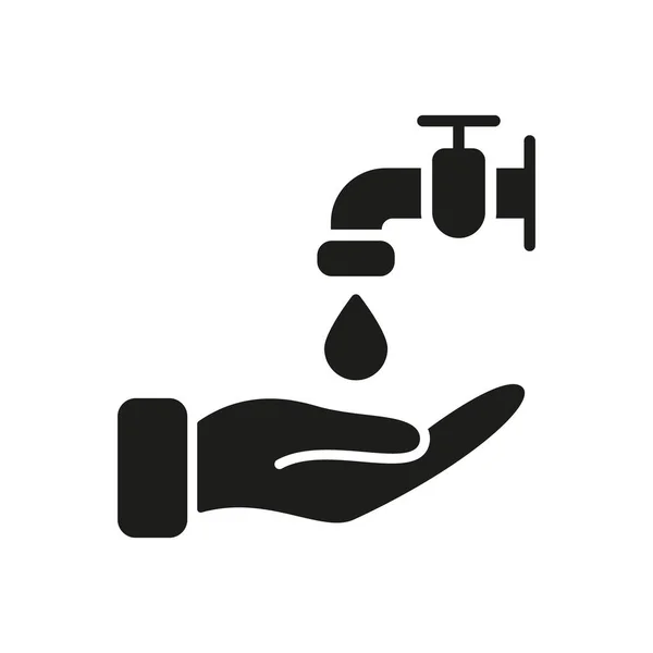 Waschen Sie Ihre Hände Silhouette Icon Wassertropfen Wasserhahn Oder Wasserhahn — Stockvektor