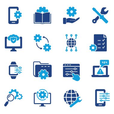 Ayarlar, Teknik Destek ve Seçenekler Renkli Siluet Simgesi. Vites, Tornavida ve Anahtarlık Simgeleri. Ayarlar, Tamir ve Ayarlar Simgesi Ayarları. İzole Vektör illüstrasyonu.