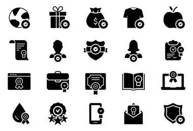 Kalite Denetimi Mark Siluet Simgesi. Garanti Sertifikası Glyph Pictogram. Damga İşareti Sembolünü Onayla. İyi Yemek, Cihaz, İş Hizmeti Ödülü Mührü. İzole Vektör İllüstrasyonu.