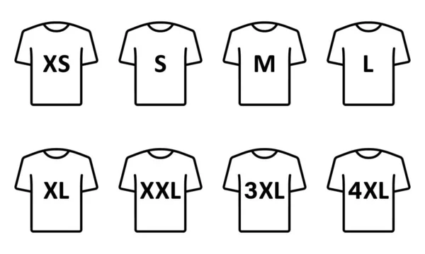 Shirt Größe Icon Set Vorhanden Bekleidungsgröße Etikett Oder Tag Piktogramm — Stockvektor