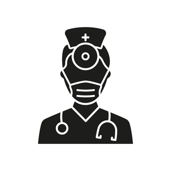 Otolaryngologue Docteur Silhouette Icône Otolaryngologie Personnel Médical Avec Stéthoscope Miroir — Image vectorielle