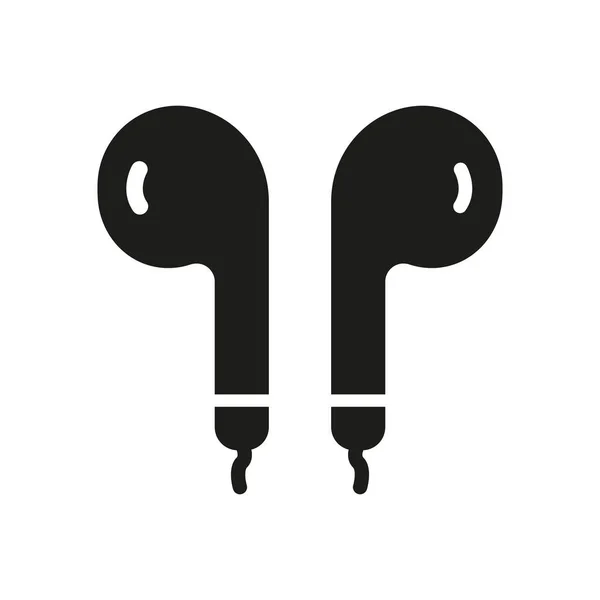 无线耳机轮廓标志 耳机Glyph图标 用于聆听音乐符号的便携式耳朵电话机 耳塞数码音响设备 耳机Icon 孤立的病媒图解 — 图库矢量图片