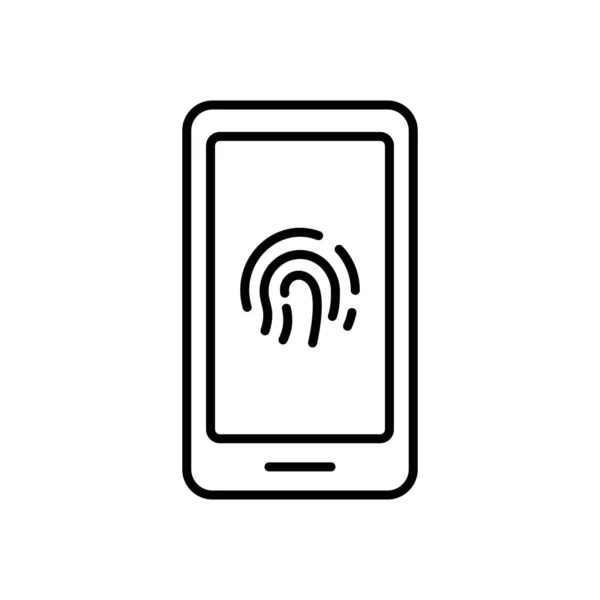 Touch Cellphone Line Icon Fingerabdruck Identifikation Auf Dem Handyschild Fingerabdruck — Stockvektor