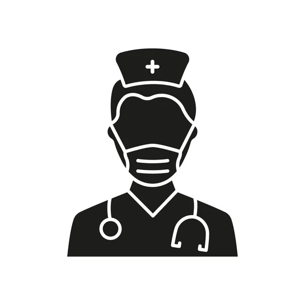 Médico Profesional Con Estetoscopio Silueta Máscara Facial Icono Médicos Masculinos — Vector de stock