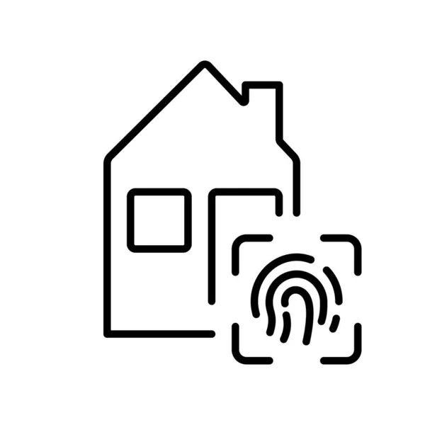 指紋ラインアイコンが付いているスマートホーム 指紋ピクトグラムによる生体認証技術を用いた不動産 セキュリティ構築の概要シンボル 編集可能なストローク 絶縁ベクトルイラスト — ストックベクタ