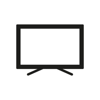 Akıllı TV Ev Malzemeleri. LED Televizyonu Glyph Pictogram 'ı göster. Geniş Monitörlü Siluet Simgesi olan TV seti. LCD Elektronik Teknoloji İzleme Sembolü. İzole Vektör İllüstrasyonu.