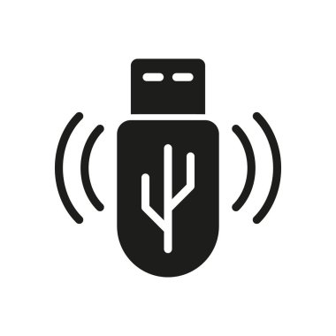 Taşınabilir Bellek Çubuğu Silüeti Simgesi. USB Ekipman Glyph Pictogram. Veri Depolama, Flash Disk Sembolü. Elektronik Donanım, Yedek Hafıza Sürücüsü. İzole Vektör İllüstrasyonu.