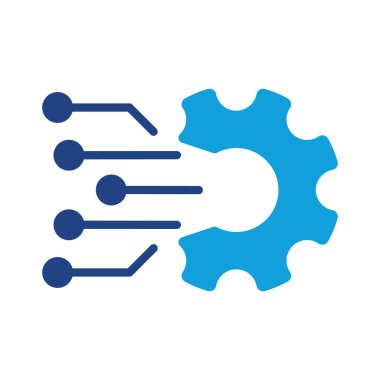 Dijital Teknoloji Renk Simgesi. İş Çözümü Piktogramının Vites İşareti. Dijital Cog Wheel Sembolü Elektronik Teknoloji Ağı Siluet Simgesi Simgesi. İzole Vektör İllüstrasyonu.