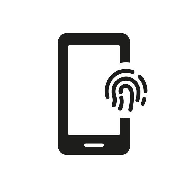 Ταυτοποίηση Δακτυλικών Αποτυπωμάτων Εικόνα Silhouette Κινητού Τηλεφώνου Αγγίξτε Στο Εικονόγραμμα — Διανυσματικό Αρχείο