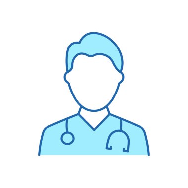 Stetoskop Renk Çizgisi Simgesi 'nden Profesyonel Doktor. Erkek Hekimler Uzmanı ve Yardımcı Doğrusal Pictogram. Düzenlenebilir Vuruş. İzole Vektör İllüstrasyonu.