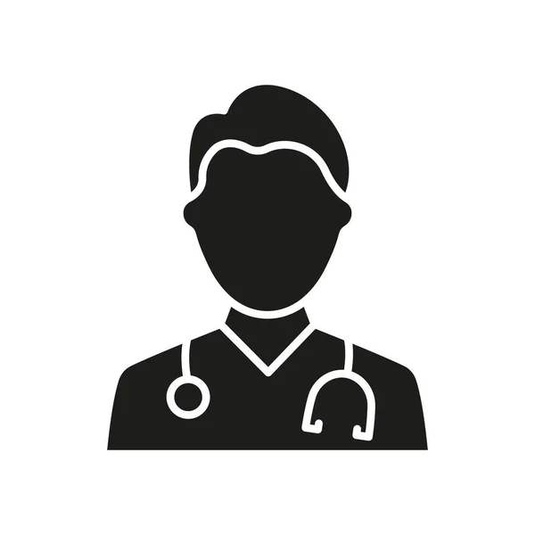Berufsarzt Mit Stethoskop Silhouette Ikone Männliche Ärzte Spezialist Und Assistent — Stockvektor