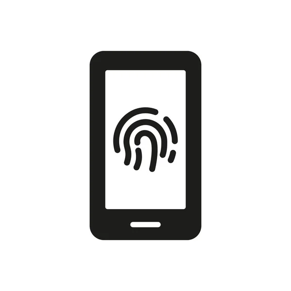 Ταυτοποίηση Δακτυλικών Αποτυπωμάτων Εικόνα Silhouette Κινητού Τηλεφώνου Αγγίξτε Στο Εικονόγραμμα — Διανυσματικό Αρχείο