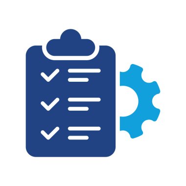 Dişli, Pano, Kalem Proje Ayarlama Renk Simgesi. Kontrol Listesi ve Cog Wheel Yönetim Planı Siluet Pictogram. Belge Simgesini Kontrol Et. İzole Vektör İllüstrasyonu.