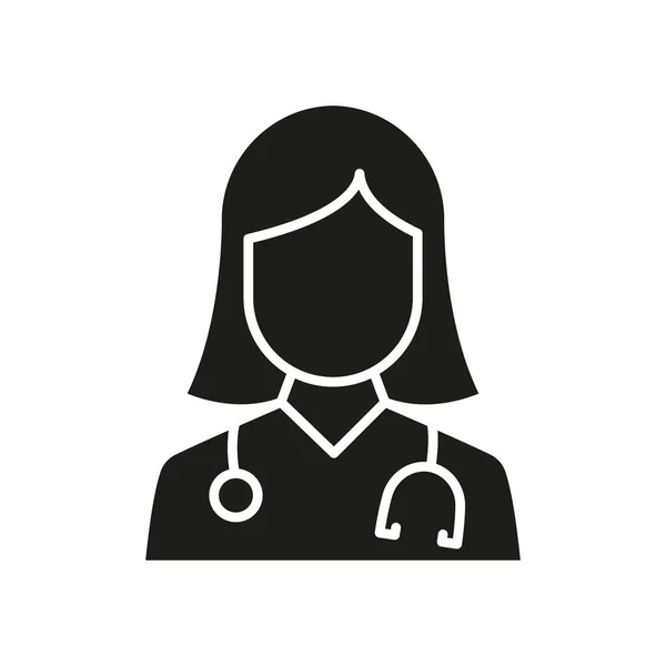 Medico Professionista Con Icona Silhouette Stetoscopio Mediche Donna Specialista Assistente — Vettoriale Stock