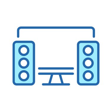 Hoparlörlü PC Renk Satırı Simgesi. Masaüstü Bilgisayarı ve Ses Ekipmanları Doğrusal Pictogram. Kişisel Sunucu Donanımı ve Müzik Sözcüsü Özet Sembolü. Düzenlenebilir Vuruş. İzole Vektör İllüstrasyonu.