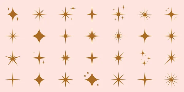 Спаржа Зірка Силует Набір Піктограм Glow Spark Flash Stars Колекція — стоковий вектор