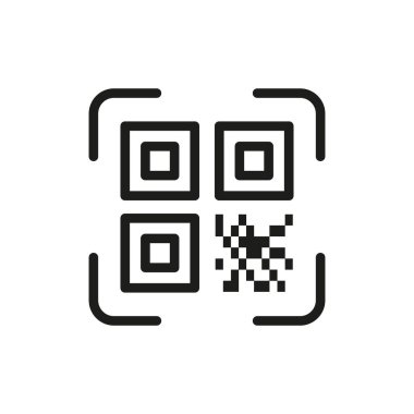 QR Kod Tarayıcı Satır Simgesi. Qrcode Doğrusal Pictogram 'ı tara. Tanımlama Ürün Özeti Sembolü Teknoloji Uygulaması. Bilgi Etiketi. İzole Vektör İllüstrasyonu.