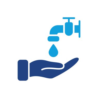 Ellerini yıka Siluet Simgesi. Su Damlası, Musluk veya Musluk, İnsan El Rengi Simgesi. Virüs ve bakterilere karşı önlemler. Tıbbi Poster Önleme Piktogramı. İzole Vektör illüstrasyonu.
