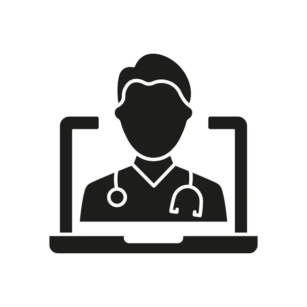 Online Digital Medicine Silhouette Icon Doctor Computer Medical Health Care — Stock Vector
