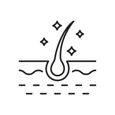 Folicle Shine Concept Line Simgesi. Keratin Efekti Siyah Çizgili Piktogram ile Saç Parıltısı. Parlak Saç Folikül Simgesi. Düzenlenebilir Vuruş. İzole Vektör İllüstrasyonu.