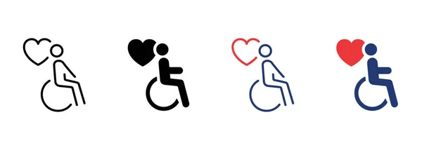 Charity Und Spendenkonzept Behinderter Patient Rollstuhl Icon Set Ehrenamtliche Pflege — Stockvektor