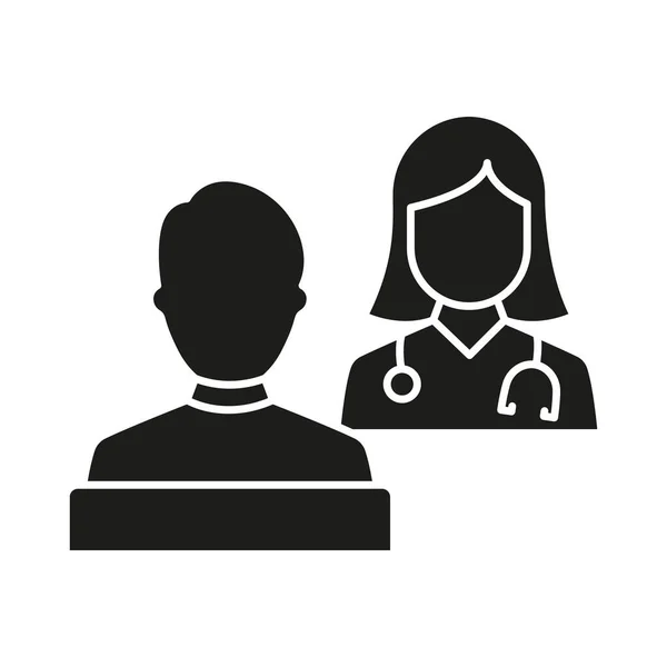 Ospedale Medico Consulenza Paziente Silhouette Icona Consultazione Del Paziente Medico — Vettoriale Stock