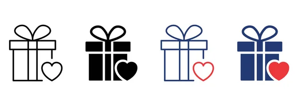 Κουτί Δώρου Κορδέλα Τόξο Και Καρδιά Εικονίδιο Giftbox Δωρεά Και — Διανυσματικό Αρχείο