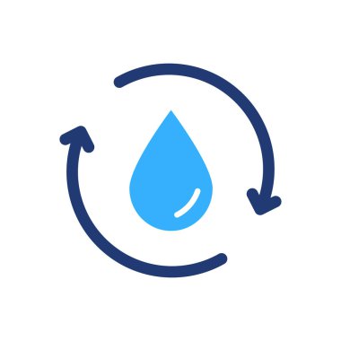 Su Silueti Simgesini Yeniden Kullan ya da Yeniden Kullan. Dünyayı kurtar. Renk simgesini geri dönüştür. 2 Sync ve Circular Arrow ile Su Damlası. Sıvının Yenilenmesi. Vektör İzole Resimleri.