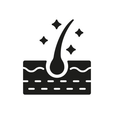 Folicle Shine Concept Siluet Simgesi. Kıllı Parlak Keratin Efekti Siyah Glyph Pictogram. Parlak Saç Folikül Simgesi. İzole Vektör İllüstrasyonu.