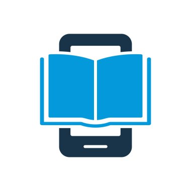 Ebook Silhouette Icon on Mobile Phone. Electronic Book Device for Education and Learning. E-book Reader, E-reader icon. Smartphone with Open Ebook pictogram. Vector Isolated Illustration.