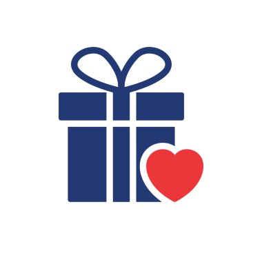 Gift Box with Ribbon Bow and Heart Silhouette Icon. Giftbox in Donation and Charity Concept Pictogram. Surprise Box for Holiday Icon. Isolated Vector Illustration.