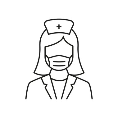 Stetoskop Hattı Simgesi 'nden Profesyonel Doktor. Kadın Hekimler Uzmanı ve Yardımcı Doğrusal Pictogram. Düzenlenebilir Vuruş. İzole Vektör İllüstrasyonu.