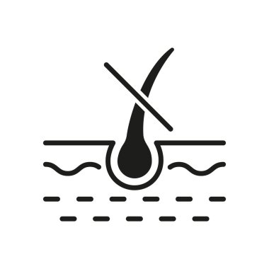 Saç Kesimi Siluet Simgesi. Hasarlı saç folifi kabartması. Saç dökülmesini önleme. Trichology Problemi, İnsan Dermatolojisi Saç Hastalığı Simgesi. İzole Vektör İllüstrasyonu.