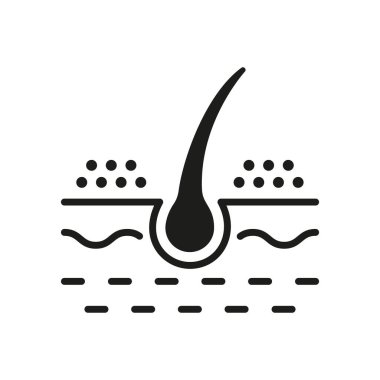 Saç Kepeği Silueti Simgesi. Saç Kepeği Kara Kabartma Piktogramının Dermatoloji Sorunu. Sağlıksız ya da Dirty Folicle Simgesi. İzole Vektör İllüstrasyonu.