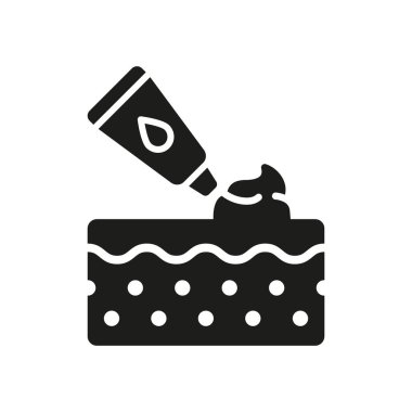 Yaşlanma karşıtı krem siluet simgesi. Güzellik Yüzü Pictogramı için Kozmetik. Kozmetoloji Nemlendirici Kabartma Simgesi. Cilt bakımı. İzole Vektör İllüstrasyonu.