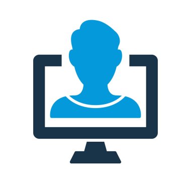 Çevrimiçi Eğitim Silueti Simgesi. Online Eğitim Simgesi. Uzaktan eğitim, danışmanlık, E-öğrenme ve Online Webinar. Öğretmen ve Bilgisayar Ekranı resmi. Vektör İzole Resimleri.