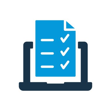 Çevrimiçi Sınav, Test, Anket ya da Aygıt Ekranındaki Kontrol Listesi. Online Survey Siluet Simgesi olan dizüstü bilgisayar. Çevrimiçi Eğitim ve Eğitim konsepti. Vektör İzole Resimleri.