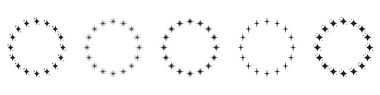 Çember Şeklinde Yıldızlar Siluet Simgesi Ayarlandı. Beyaz Arkaplanda Dairesel Dekor Simgesi Simgesi. Black Stars Pictogram 'lı Modern Yuvarlak Ödül Çerçevesi. İzole Vektör İllüstrasyonu.
