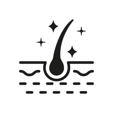 Follicle Shine Silhouette Icon. Glossy Hair Follicle Glyph Icon. Hair Shiny with Keratin Effect Pictogram. Isolated Vector Illustration.