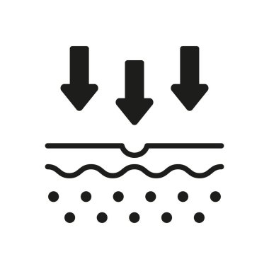 Skin Nutrition Concept. Arrow Down to Skin Layer Icon. Penetration of UV Ray to Skin Glyph Pictogram. Skin Absorption Silhouette Icon. Isolated Vector Illustration.