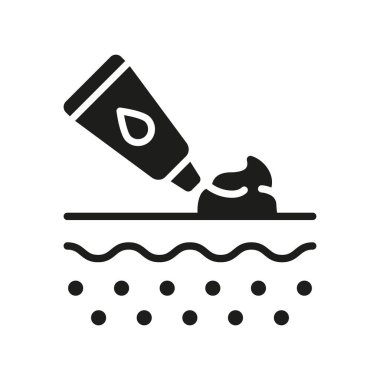 Yaşlanma karşıtı krem siluet simgesi. Güzellik Yüzü Pictogramı için Kozmetik. Kozmetoloji Nemlendirici Kabartma Simgesi. Cilt bakımı. İzole Vektör İllüstrasyonu.