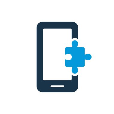 Cep telefonu siluet simgesinde bulmaca uygulaması. Cep Telefonu Glyph Pictogram 'daki yap-boz. Bilmeceli akıllı telefon. Mobil Uygulama Başarı Dijital Oyunu. Takım çalışması Konsepti Simgesi. İzole Vektör İllüstrasyonu.