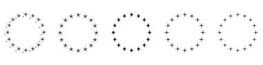Çember Şeklinde Yıldızlar Siluet Simgesi Ayarlandı. Beyaz Arkaplanda Dairesel Dekor Simgesi Simgesi. Black Stars Pictogram 'lı Modern Yuvarlak Ödül Çerçevesi. İzole Vektör İllüstrasyonu.